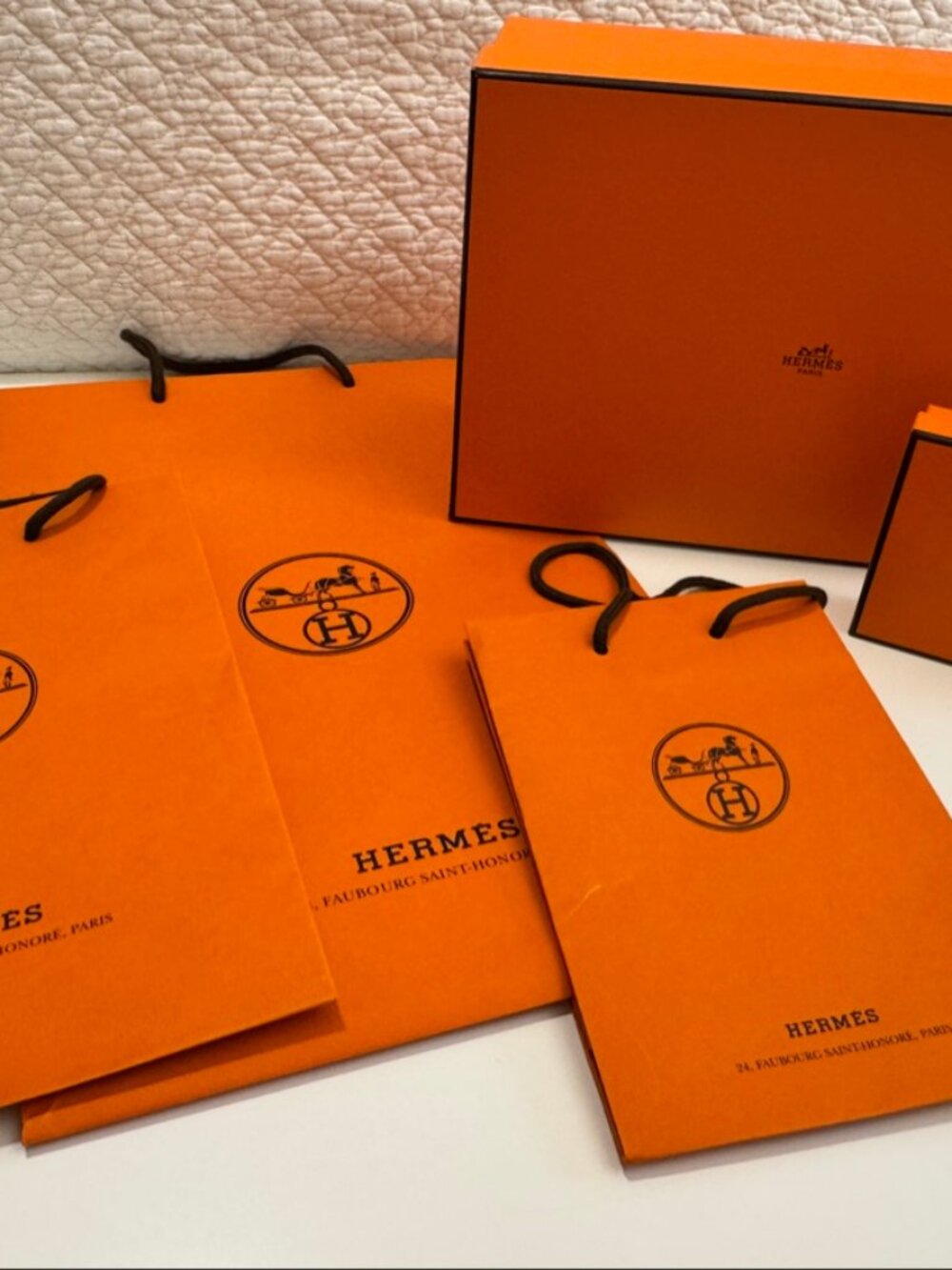 Hermes Empty Orange Box & Shopping Bag Lot Staging Decor